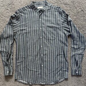 Far Afield Helio Stripe Shirt Men's Size 4 (XL) -Grey White Stripe Banded Collar